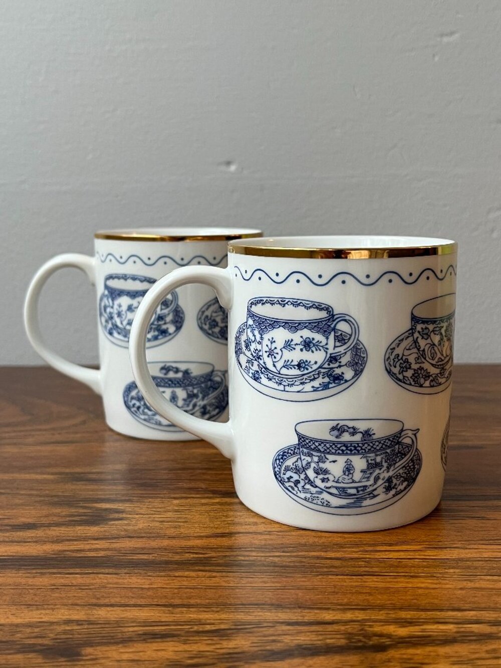 Abbott Collection Blue and White Teacup Pattern Cup of Cups - Set of 2